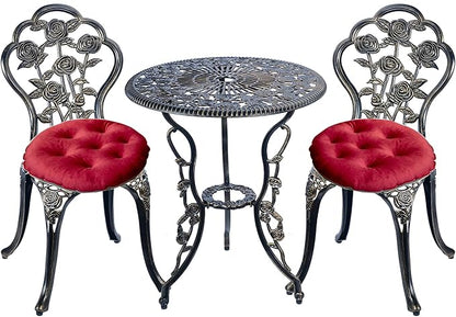 Mandolin Patio Table and Chairs,5 Piece Outdoor Dining Set,Rust-Resistant Cast Aluminum Bistro Set with Cushion.Rose Design (Copper)