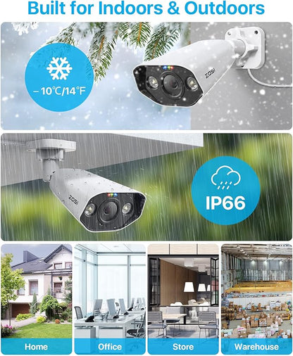 ZOSI 4K Spotlight PoE Security Camera System,8 Port 16CH 8MP NVR with 2TB HDD,4pcs 4K Outdoor Indoor PoE IP Cameras with 2 Way Audio and Siren,Night Vision,Person Vehicle Detection,for 24/7 Recording