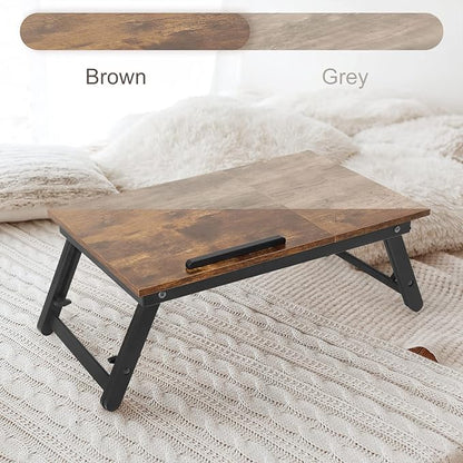 Bamboo Laptop Desk Bed Tray Table Adjustable Table for Computer Tilting Top Foldable Leg with Drawer