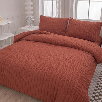Burnt Orange Comforter Set Queen,Queen Sized Comforter Bedding Set, Burnt Orange Terracotta Bedding Set Queen Size,5 Pcs Lightweight Microfiber Bed Set