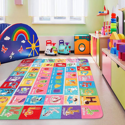 IMIKEYA Play Rugs Playroom Mat with Colorful Pattern, Playtime Collection ABC Alphabet, Seasons, Months, Fruit and Shapes Playmat Educational Rug for Kids Playroom Bedroom, 55 x 43.3 Inch