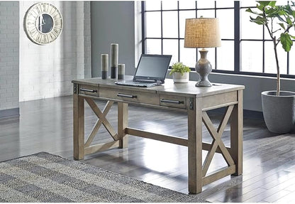 Signature Design by Ashley Aldwin Rustic Farmhouse 60" Home Office Lift Top Desk with Charging Ports, Distressed Gray