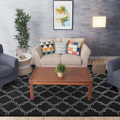 Chicrug Shag Geometric 4x6 Area Rug for Living Room, Large Modern Memory Foam Indoor Carpet, Fluffy Rug for Bedroom Bedside Room Decor for Family Girls Kids Nursery, Black/White