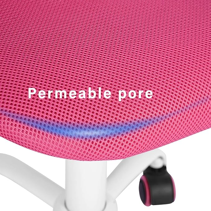 FurnitureR Teens Girls Task Chair 360 Swivel, Low Mid PP Mesh Back Fabric Seat, Height Adjustable, Rolling Castor, W15.7inces x D15.2inces x H29.5-34.2inches (Pink)