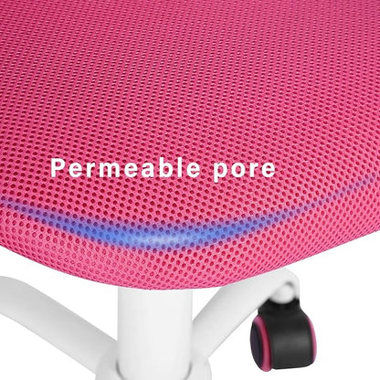 FurnitureR Teens Girls Task Chair 360 Swivel, Low Mid PP Mesh Back Fabric Seat, Height Adjustable, Rolling Castor, W15.7inces x D15.2inces x H29.5-34.2inches (Pink)