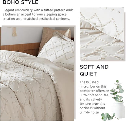 Bedsure Twin XL Comforter Set - Beige Twin Extra Long Comforter Set for College, Shabby Chic Dorm Bedding Set, 2 Pieces Boho Farmhouse Bed Set, includes 1 Pillow Sham