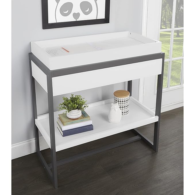 av2023-Dream nontoxic strap-3b688703 Arlo Changing Table, Made of Solid New Zealand Pinewood, Non-Toxic Finish, Comes with Water Resistant Mattress Pad & Safety Strap, Steel Grey And White