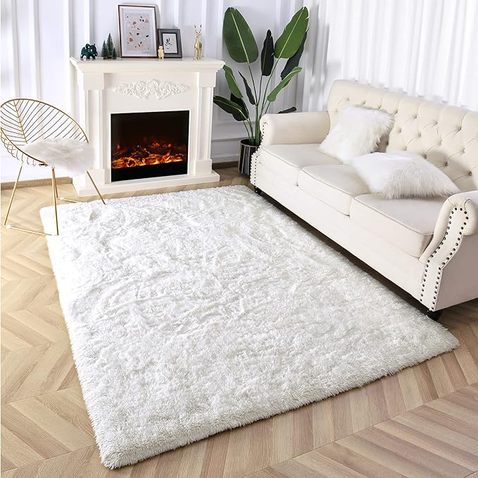 Super Soft Fluffy Shaggy Rugs 5x8 Feet for Living Room Bedroom, Fuzzy Plush Area Rugs for Girls Kids Room Nursery Home Decor, Furry Dorm Rug Cute Non-Slip Indoor Floor Carpet, Cream White