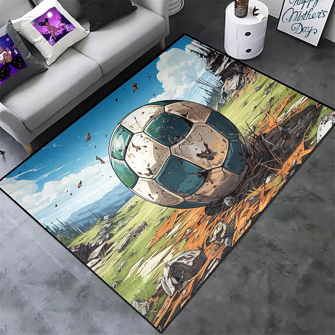 Football Rug for Boys Bedroom - Kids Rug Football Rug Basketball Rugs for Teen Boys Bedroom Football Carpet for Boys Bedroom Football Rugs for Boys Girls Sports Room,4'5''×6'