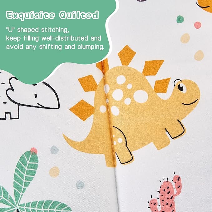 Dinosaur Kids Comforter Set for Boys Twin, Cute Reversible Quilted Dino Printed Bedding Set with Pillow Sham, Lightweight Soft Breathable Machine Washable Bed Set 2 Piece