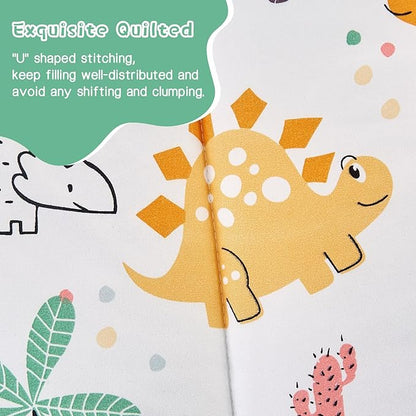 Dinosaur Kids Comforter Set for Boys Twin, Cute Reversible Quilted Dino Printed Bedding Set with Pillow Sham, Lightweight Soft Breathable Machine Washable Bed Set 2 Piece