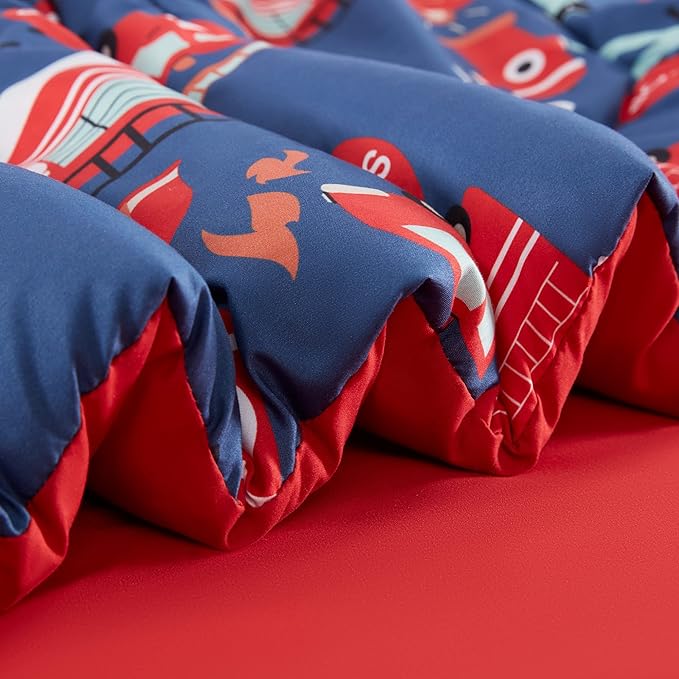 SLEEP ZONE Kids Bedding Comforter Set Full/Queen Size - 7 Pieces Super Cute & Soft Bedding Sets & Collections with Comforter, Sheet, Pillowcase & Sham - Fade Resistant Easy Care (Fire Truck)