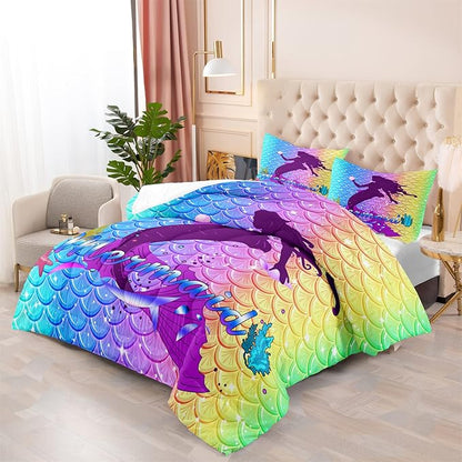 Pink Mermaid Comforter Set Full 3 Piece Fish Scale Patterns Printed Full Comforter Sets for Girls All Season Ultra Soft MIcrofiber Mermaid Bed Set Quilted Duvet with 2 Pillowcases, Full Size