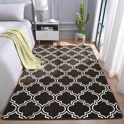 Chicrug Shag Geometric 7x10 Area Rug for Living Room, Large Modern Memory Foam Indoor Carpet, Fluffy Rug for Bedroom Bedside Room Decor for Family Girls Kids Nursery, Brown/White
