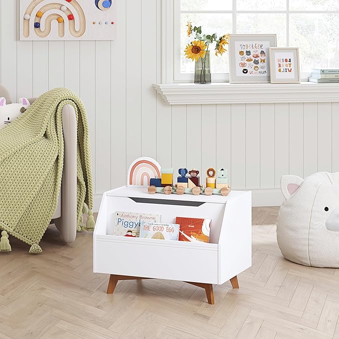 UTEX Kids Toy Box, Wooden Toy Chest, Kids Storage Organizer Bench with Front Book Storage Area for Boys and Girls, Children's Furniture, White