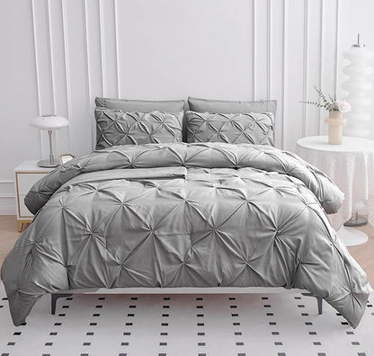 LANE LINEN Bedding Comforter Set for Split King Mattress, Soft 8 Piece Split King Bed in a Bag with 1 King Comforter, 1 King Size Flat Sheet, 2 Twin XL Fitted Sheets, 2 Pillowcases & 2 Shams - Silver
