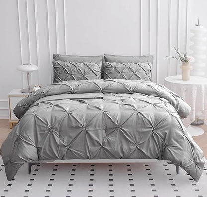 Lane Linen California King Comforter Set, 7 Piece Cal King Bed in a Bag, Pintuck Cal King Bedding Set, Soft Cali King Bed Set, Cal King Bedding Comforter Sets with Sheets, Pillowcases & Shams - Silver
