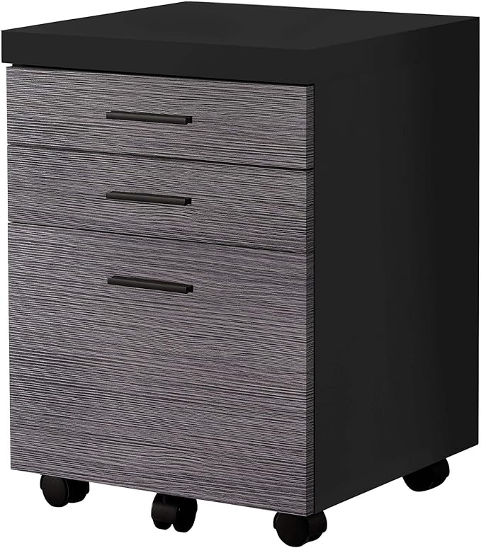 Monarch Specialties 7403, Rolling Mobile, Storage, Printer Stand, Office, Work, Laminate, Black, Grey, Contemporary, Modern Filing Cabinet-3 Drawer Castors, 18.25" L x 17.75" W x 25.25" H
