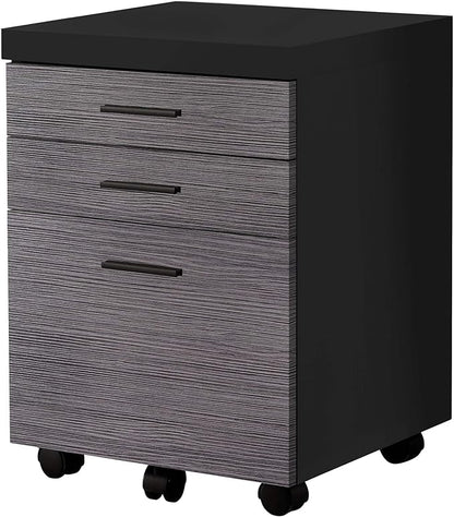 Monarch Specialties 7403, Rolling Mobile, Storage, Printer Stand, Office, Work, Laminate, Black, Grey, Contemporary, Modern Filing Cabinet-3 Drawer Castors, 18.25" L x 17.75" W x 25.25" H