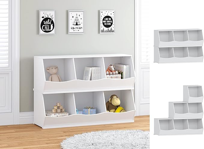 UTEX Toy Storage Organizer,Stackable Kids Toy Storage Cubby with 3 Bins,Toy Boxes and Storage for Playroom,Bedroom,Nursery School,White