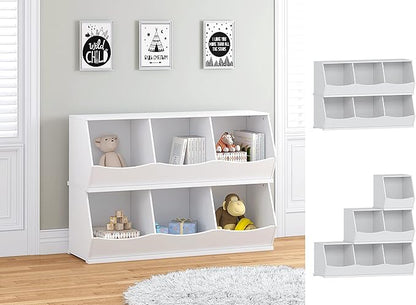 UTEX Toy Storage Organizer,Stackable Kids Toy Storage Cubby with 3 Bins,Toy Boxes and Storage for Playroom,Bedroom,Nursery School,White