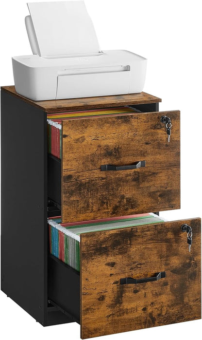 VASAGLE 2-Drawer Vertical File Cabinet, Filing Cabinet for Home Office, Printer Stand, with 2 Lockable Drawers, Adjustable Hanging Rail, for A4 and Letter-Size Files, Rustic Brown UOFC061B01