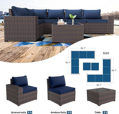 Kullavik 12PCS Outdoor Patio Furniture Set PE Wicker Rattan Sectional Sofa Patio Conversation Sets,Navy blue