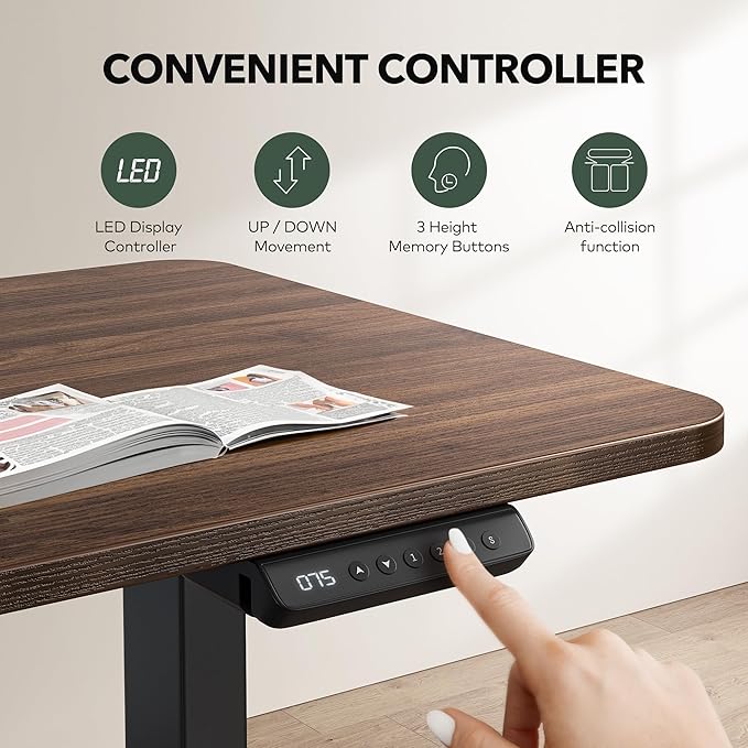 FEZIBO 63" L Shaped Standing Desk Height Adjustable, Electric Stand up Corner Desk, Sit Stand Home Office Desk with Splice Board, Black Frame/Black Walnut Top