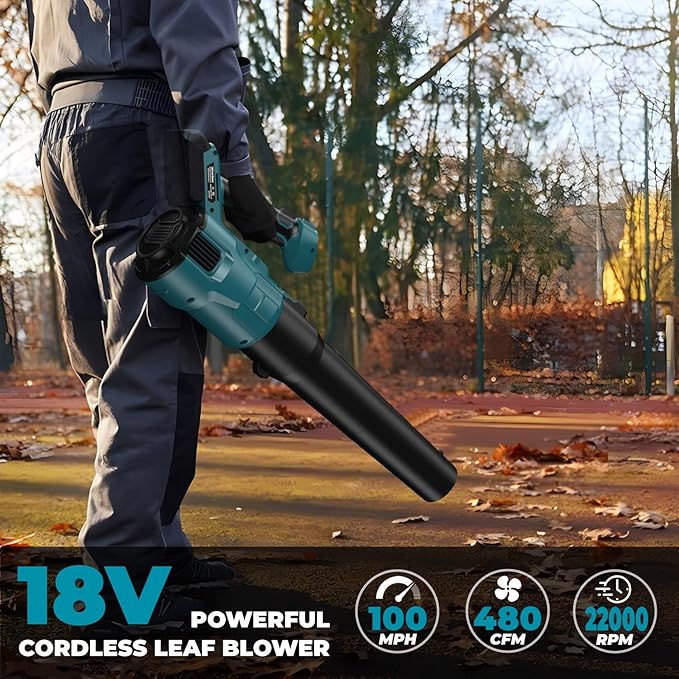 Cordless Leaf Blower for makita 18V Battery, 480 CFM Electric Blower with Brushless Motor, Adjustable 3 Speeds up to 22000RPM, Handheld Leaf Blower for Lawn Care,Yard and Snow Blowing(No Battery)