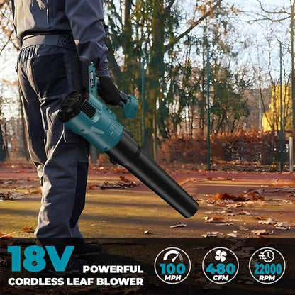 Cordless Leaf Blower for makita 18V Battery, 480 CFM Electric Blower with Brushless Motor, Adjustable 3 Speeds up to 22000RPM, Handheld Leaf Blower for Lawn Care,Yard and Snow Blowing(No Battery)
