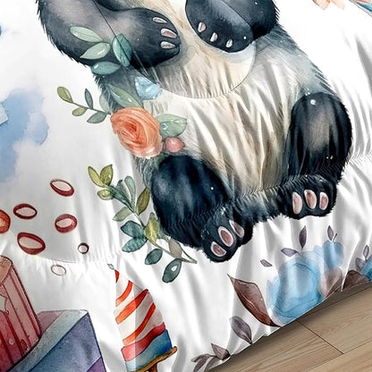 Panda Comforter Set Twin Size - Panda Bedding for Boys Girls Cute Panda Set Cartoon Pandas Print Comfort Twin Bedding Set for Kids Teens, 1 Comforter+1 Pillowcase