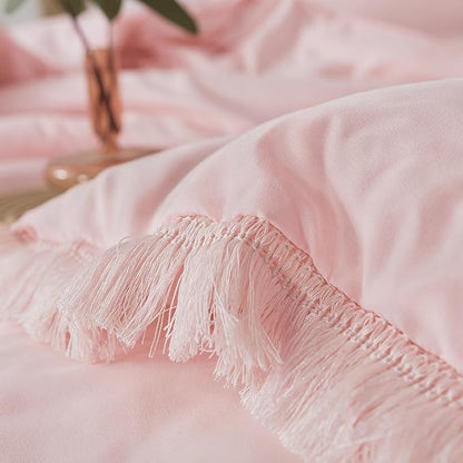 Andency Pink Comforter Set King Size for Girls, Boho Women Tassel Lightweight Bedding Comforter Sets, 3 Pieces All Season Soft Fluffy Fringe Bed Set (104x90In Comforter & 2 Pillowcases)