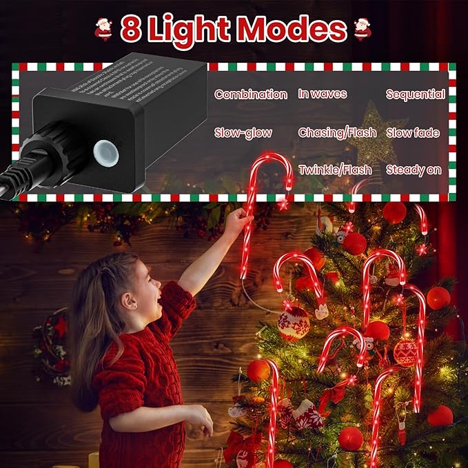 AOSEA Christmas Candy Cane Lights, Upgraded 80 Red LEDs Christmas Decorations Outdoor&Indoor, 10 Pack Waterproof Christmas Lights with 8 Lighting Modes for Pathway, Yard, Walkway, Lawn, Garden Decor