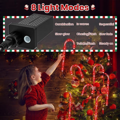 AOSEA Christmas Candy Cane Lights, Upgraded 80 Red LEDs Christmas Decorations Outdoor&Indoor, 10 Pack Waterproof Christmas Lights with 8 Lighting Modes for Pathway, Yard, Walkway, Lawn, Garden Decor