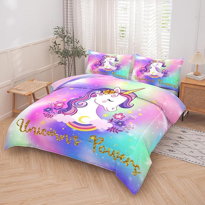 Tailor Shop Unicorn Comforter Sets King Size,Unicorn Bedding Sets for Girls Kids Teens with 2 Pillowcase…