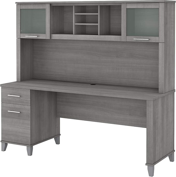 Bush Furniture Somerset 72W Office Desk with Drawers and Hutch in Platinum Gray