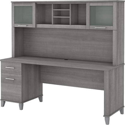 Bush Furniture Somerset 72W Office Desk with Drawers and Hutch in Platinum Gray