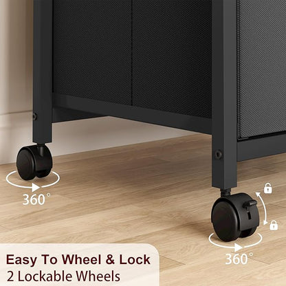 File Cabinet with 2 Drawers, Mobile Filing Cabinet Fits Letter Size or A4, Fabric Vertical File Cabinet on Wheels, File Cabinet for Home Office, Small Under Desk Storage Cabinet, Black
