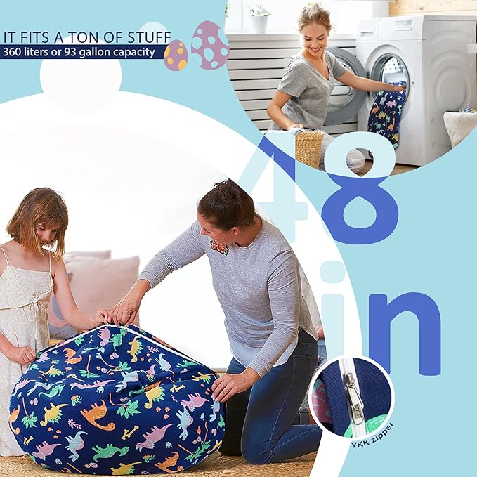 Aubliss Stuffed Animal Bean Bag Storage Chair (Dinosaur, X-Large (48''))