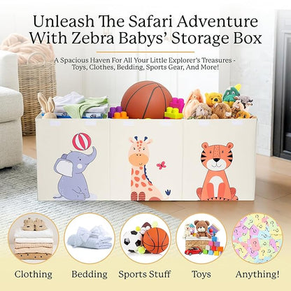 Zebra Baby Toy Chest For Boys & Girls - Stylish & Versatile Plush Animal Holder & Kids Toy Organizer Makes Playroom Organization Easy -