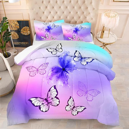Tailor Shop Butterfly Comforter Set for Girls Kids Teens,Pink Butterfly Bedding Set King Size,Tie Dye Butterflies Comforter Set Butterfly Room Decor Set,with 1 Comforter and 2 Matching Pillowcase…