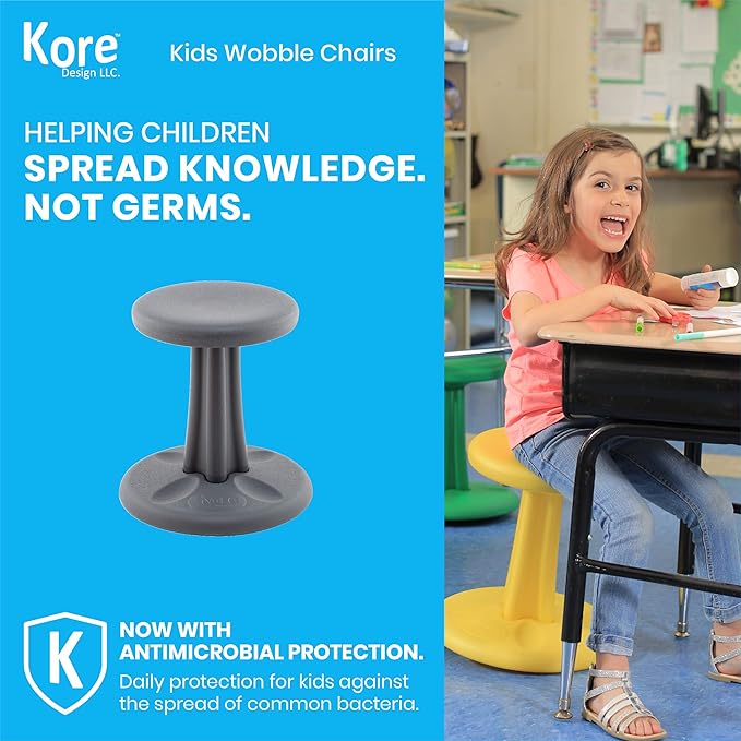 Kore Kids Pre-Teen Wobble Chair - Flexible Seating Stool for Classroom, Home & School, ADD/ADHD - Made in The USA - Age 10-11, Grade 5-6, Grey (18.7in)