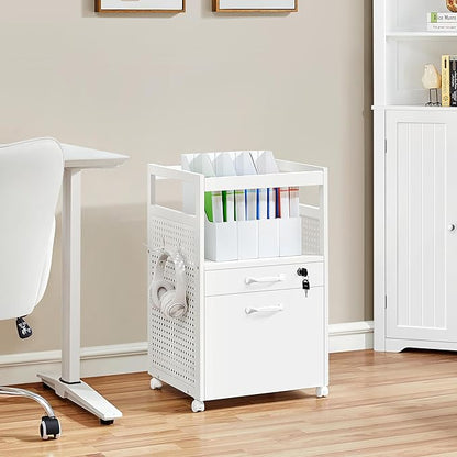 Yaheetech File Cabinets Mobile Filling Cabinet with Open Storage Shelf, Under Desk Cabinet Fits A4, Letter for Home Office(White)