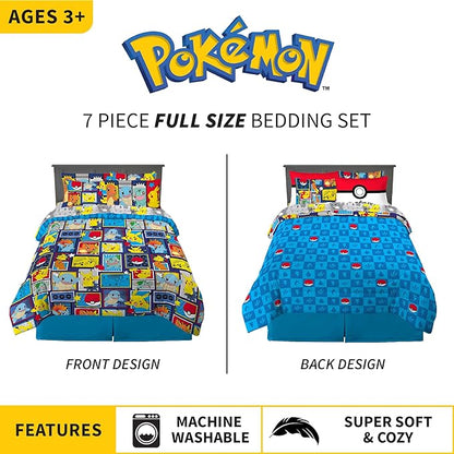 Franco Kids Bedding Super Soft Comforter and Sheet Set with Sham, 7 Piece Full Size, Pokemon