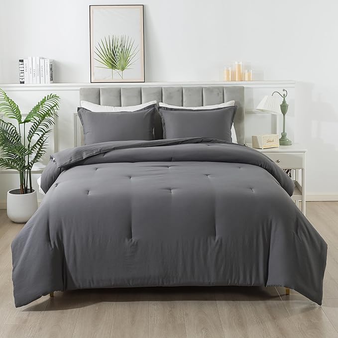 Dark Gray Comforter Set Twin, Solid Grey Down Alternative Bedding Comforter Set, Breathable Fluffy Microfiber Comforter Twin Size (68"x90") for All Seasons with Pillowcase…