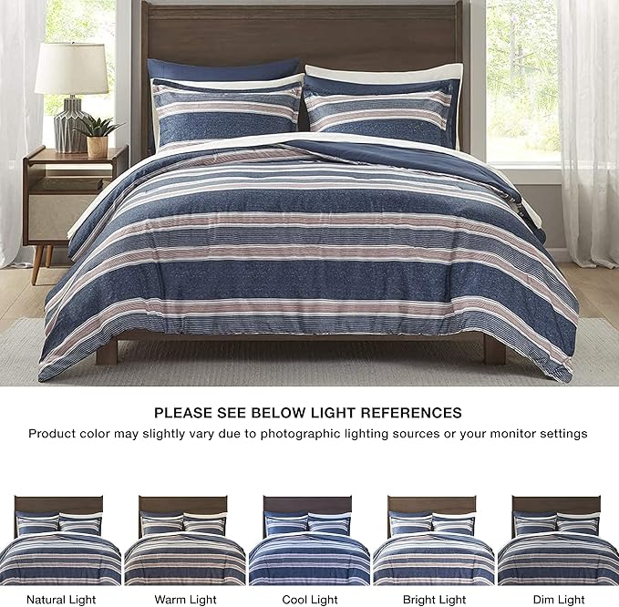 Comfort Spaces Bed in A Bag Comforter Set - College Dorm Room Essentials for Boys Men Bedding, Complete Dormitory Bedroom Pack And Sheet with 2 Side Pockets, King, Stripes Navy/Red