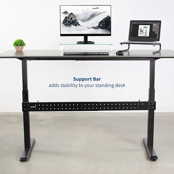 VIVO Black Universal Steel Clamp-on Desk Stabilizer Bar, 36 to 61.6 inch Bracket Support System for Sit to Stand Desk Frames, DESK-STB01B