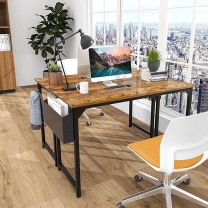 Computer Desk Small Office Desk 40 Inch Writing Desks Small Space Desk Study Table Modern Simple Style Work Table with Storage Bag Headphone Hook Wooden Tabletop Metal Frame for Home, Bedroom