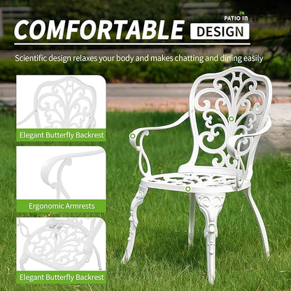 Bistro Table and Chairs Set of 2, Patio Furniture Bistro Set, Cast Aluminum Bistro Set 3 Piece Outdoor with Umbrella Hole for Balcony