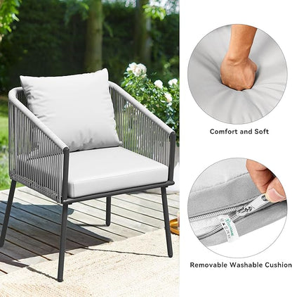 YITAHOME 4-Piece Patio Furniture Outdoor Bistro Set, All Weather Double Gray Rope Conversation Loveseat for Backyard, Balcony, Deck with Soft Cushions and Metal Table (Gray)